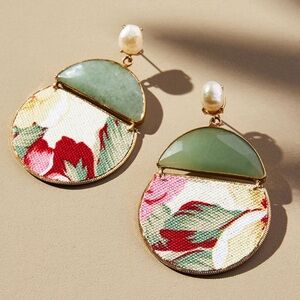Anthropologie Vintage Style Green and Floral Earrings